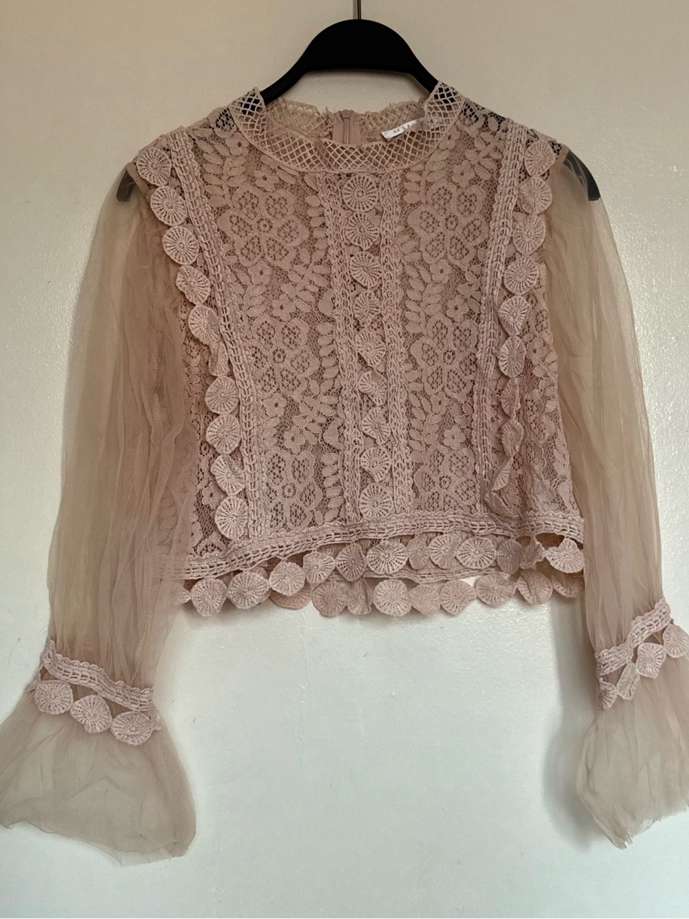 Sheer Lace Blouse - Dusty Blush Pink